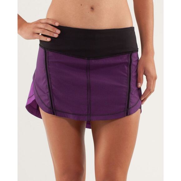 Lululemon Full Stride Skirt Skort Shorts Eighth Gingham Tender Violet Black Sz 6 - Picture 13 of 16